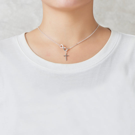 Silver Plated Infinity with Cross Lariat Necklace - Philip Jones Jewellery