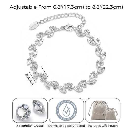 Silver Plated Leaf Bracelet Created With Crystals From Zircondia® - Philip Jones Jewellery
