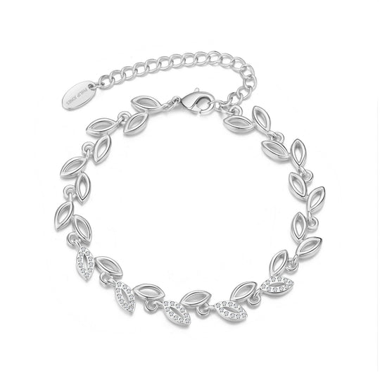 Silver Plated Leaf Bracelet Created With Crystals From Zircondia® - Philip Jones Jewellery