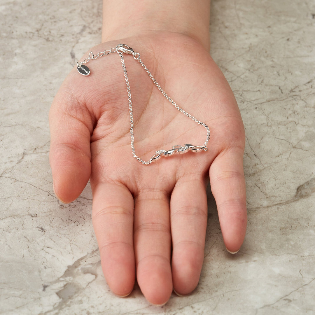 Silver Plated Leaf Chain Bracelet Created with Zircondia® Crystals - Philip Jones Jewellery