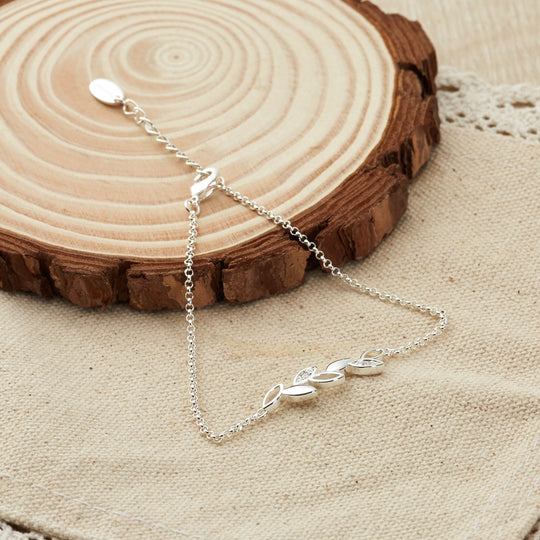 Silver Plated Leaf Chain Bracelet Created with Zircondia® Crystals - Philip Jones Jewellery