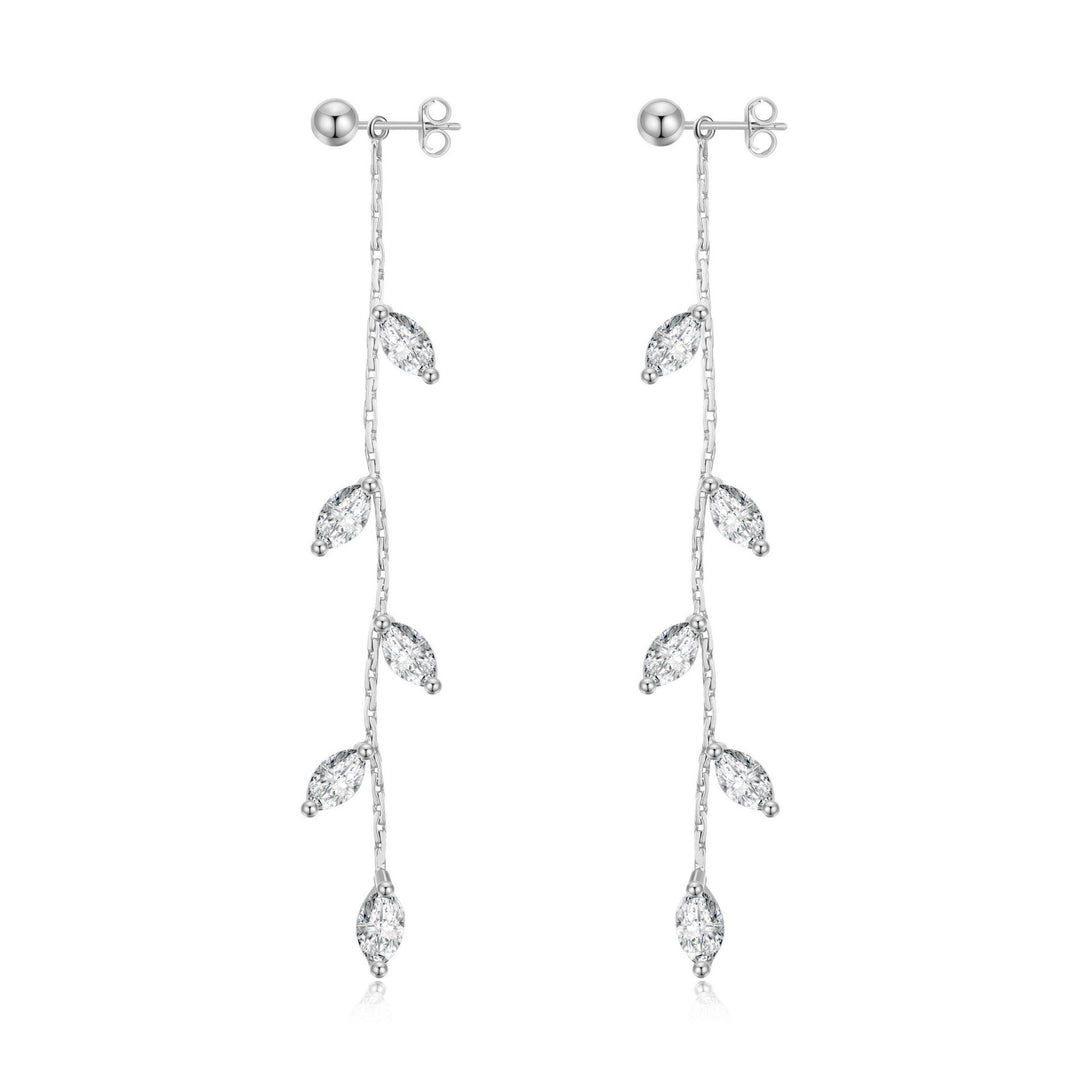 Silver Plated Leaf Dangle Earrings Created with Zircondia® Crystals - Philip Jones Jewellery