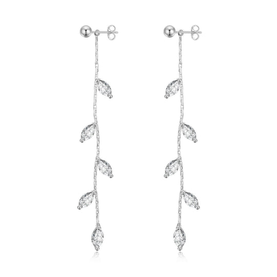 Silver Plated Leaf Dangle Earrings Created with Zircondia® Crystals - Philip Jones Jewellery