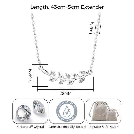 Silver Plated Leaf Necklace Created with Zircondia® Crystals - Philip Jones Jewellery