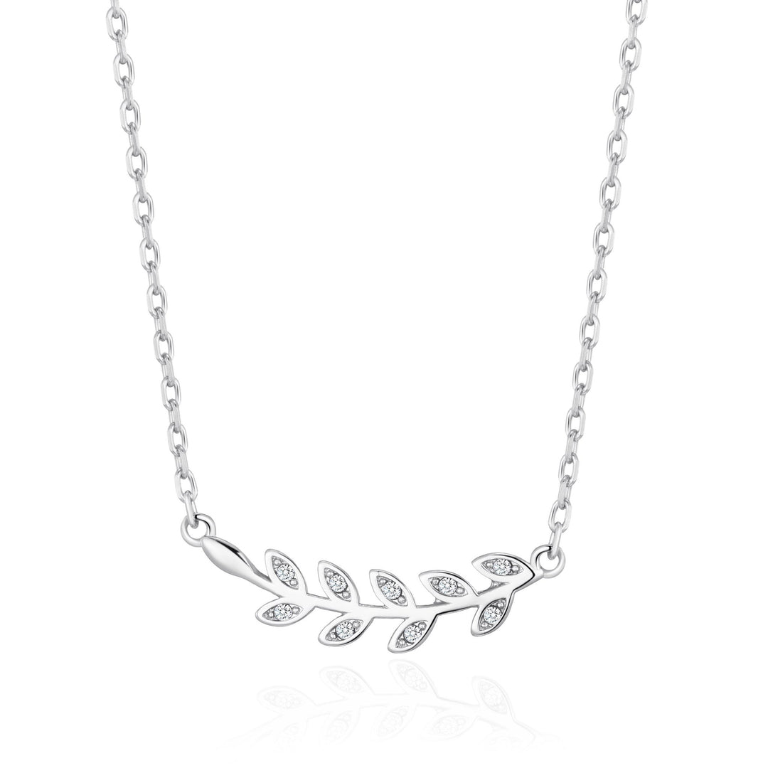 Silver Plated Leaf Necklace Created with Zircondia® Crystals - Philip Jones Jewellery