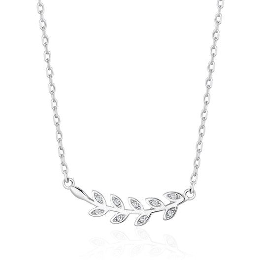 Silver Plated Leaf Necklace Created with Zircondia® Crystals - Philip Jones Jewellery