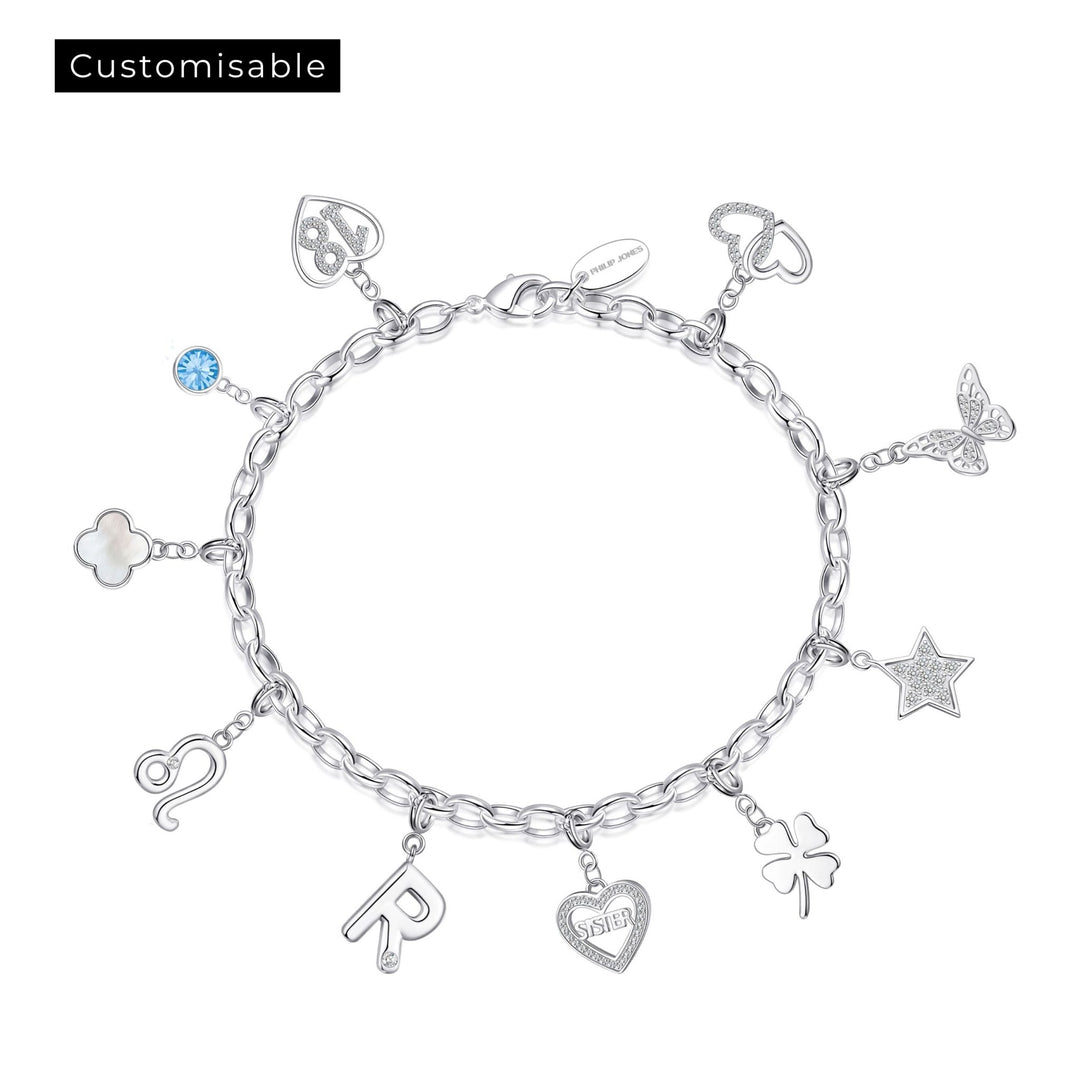 Silver Plated Link Chain Bracelet with Choice of Charms - Philip Jones Jewellery