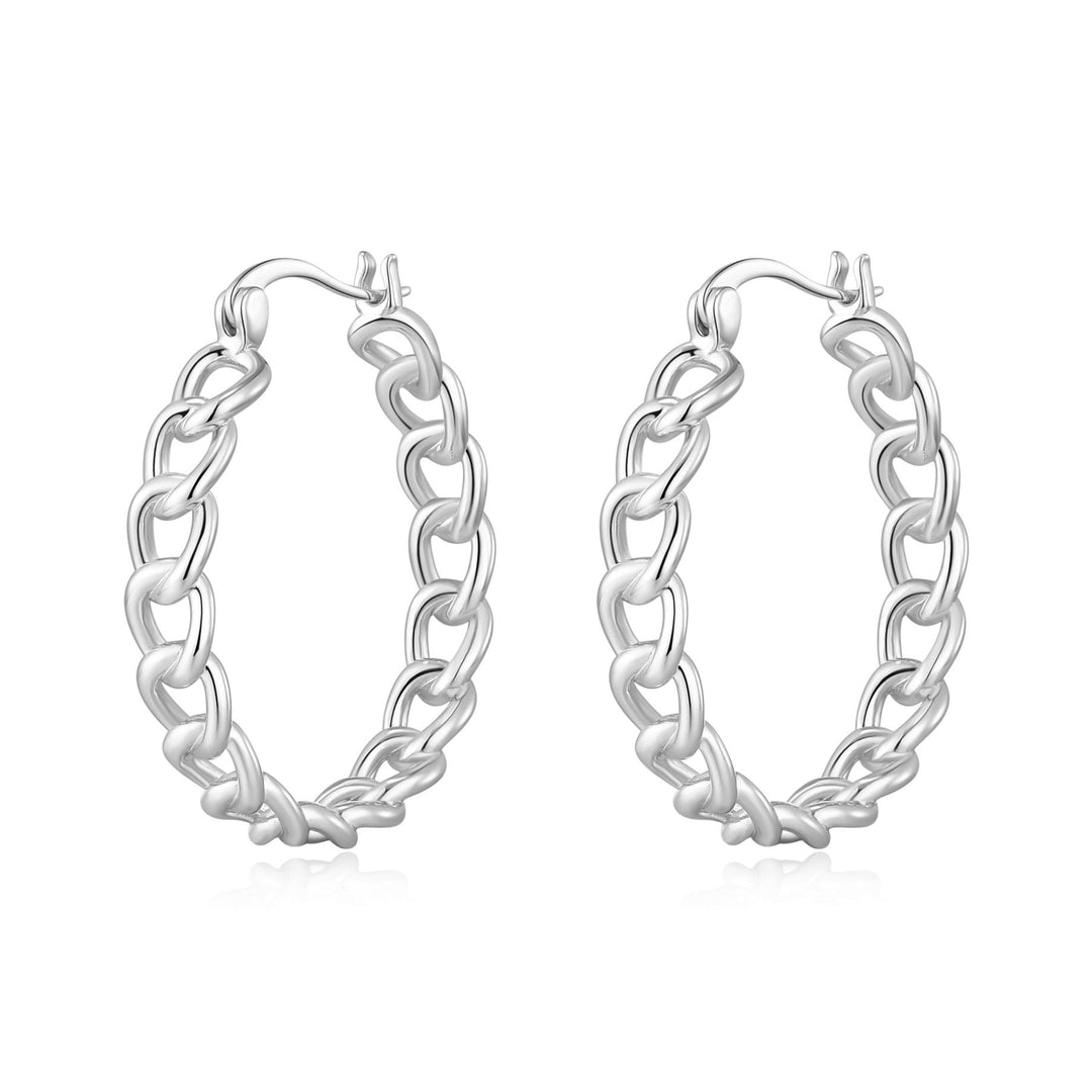 Silver Plated Link Hoop Earrings - Philip Jones Jewellery