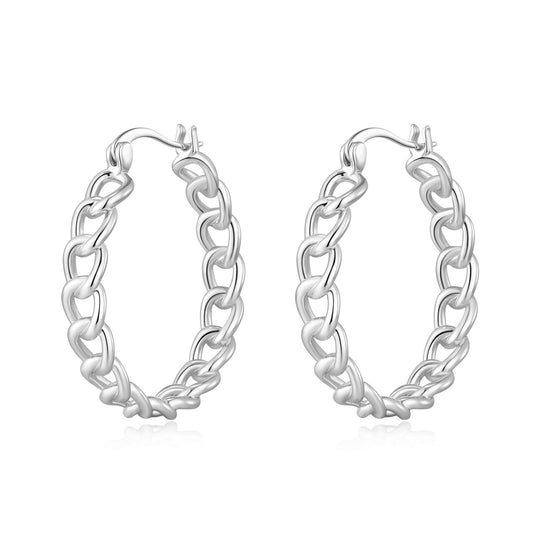 Silver Plated Link Hoop Earrings - Philip Jones Jewellery