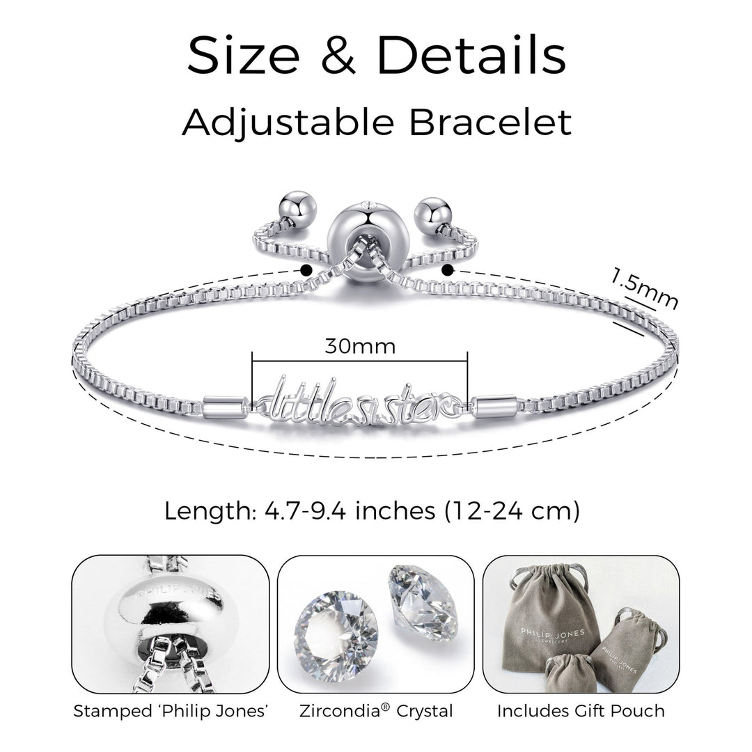 Silver Plated Little Sister Bracelet Created with Zircondia® Crystals - Philip Jones Jewellery