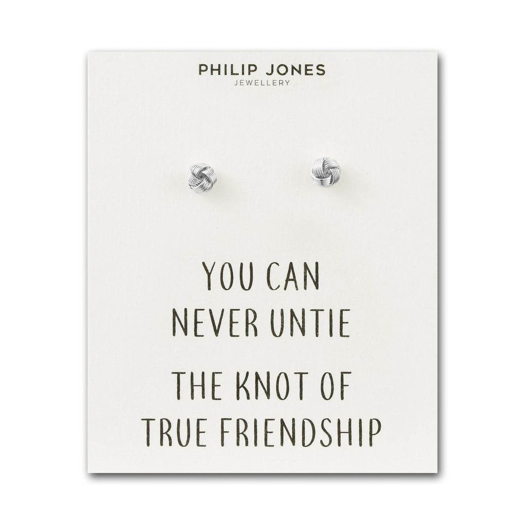 Silver Plated Love Knot Earrings with Quote Card - Philip Jones Jewellery