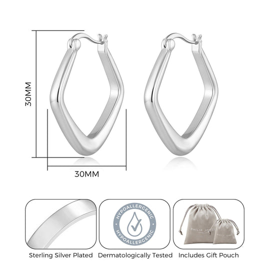 Silver Plated Medium Chunky Hoop Earrings - Philip Jones Jewellery