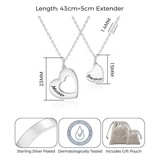 Silver Plated Mother and Daughter Necklace Set with Quote Card - Philip Jones Jewellery