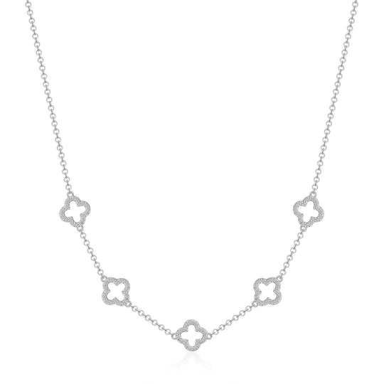 Silver Plated Multi Clover Necklace Created with Zircondia® Crystals - Philip Jones Jewellery