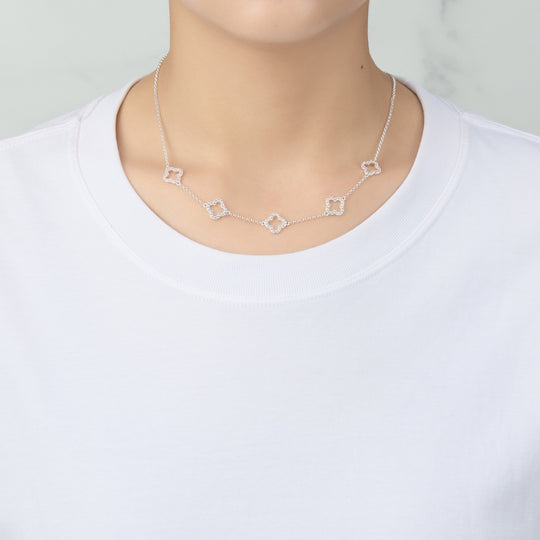 Silver Plated Multi Clover Necklace Created with Zircondia® Crystals - Philip Jones Jewellery