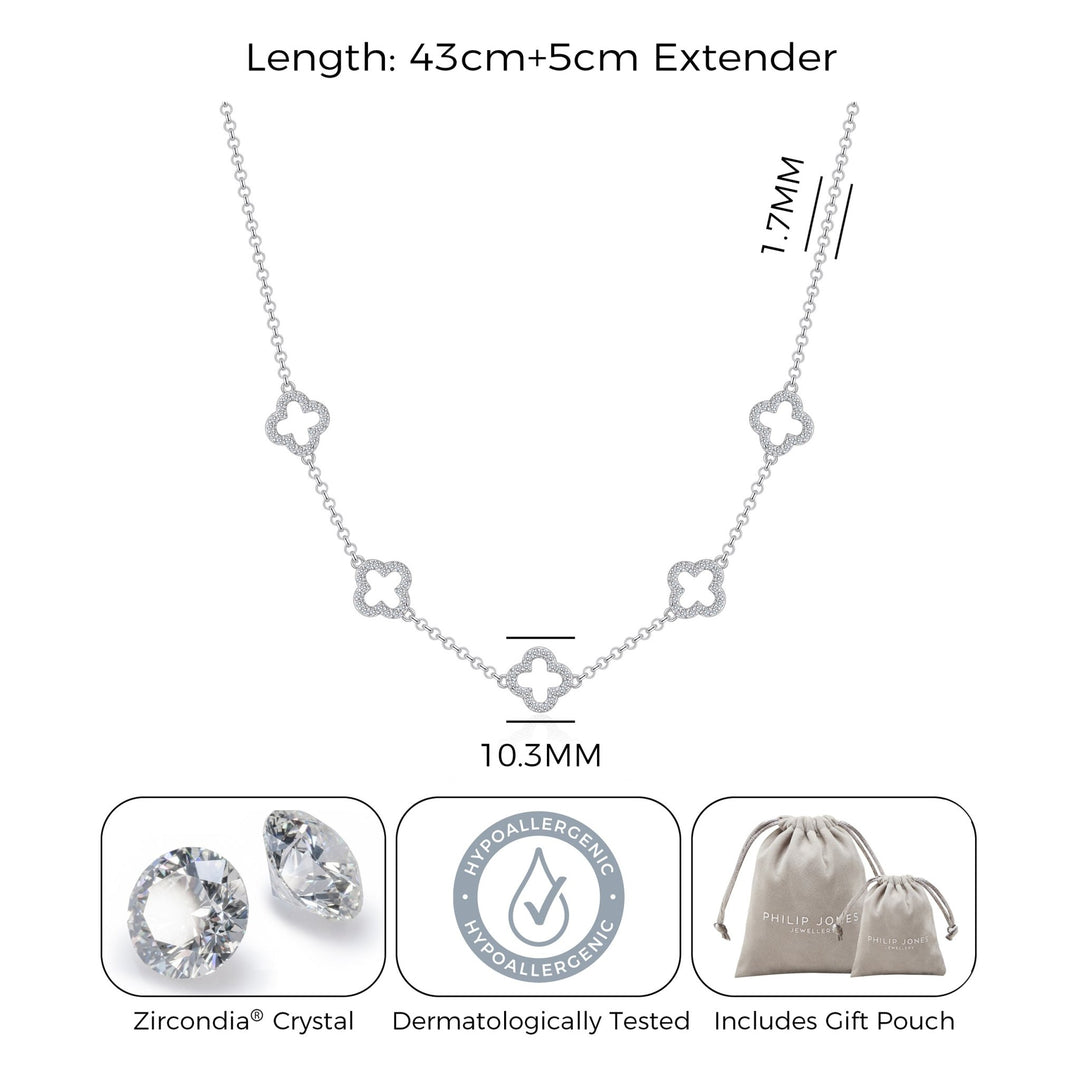 Silver Plated Multi Clover Necklace Created with Zircondia® Crystals - Philip Jones Jewellery
