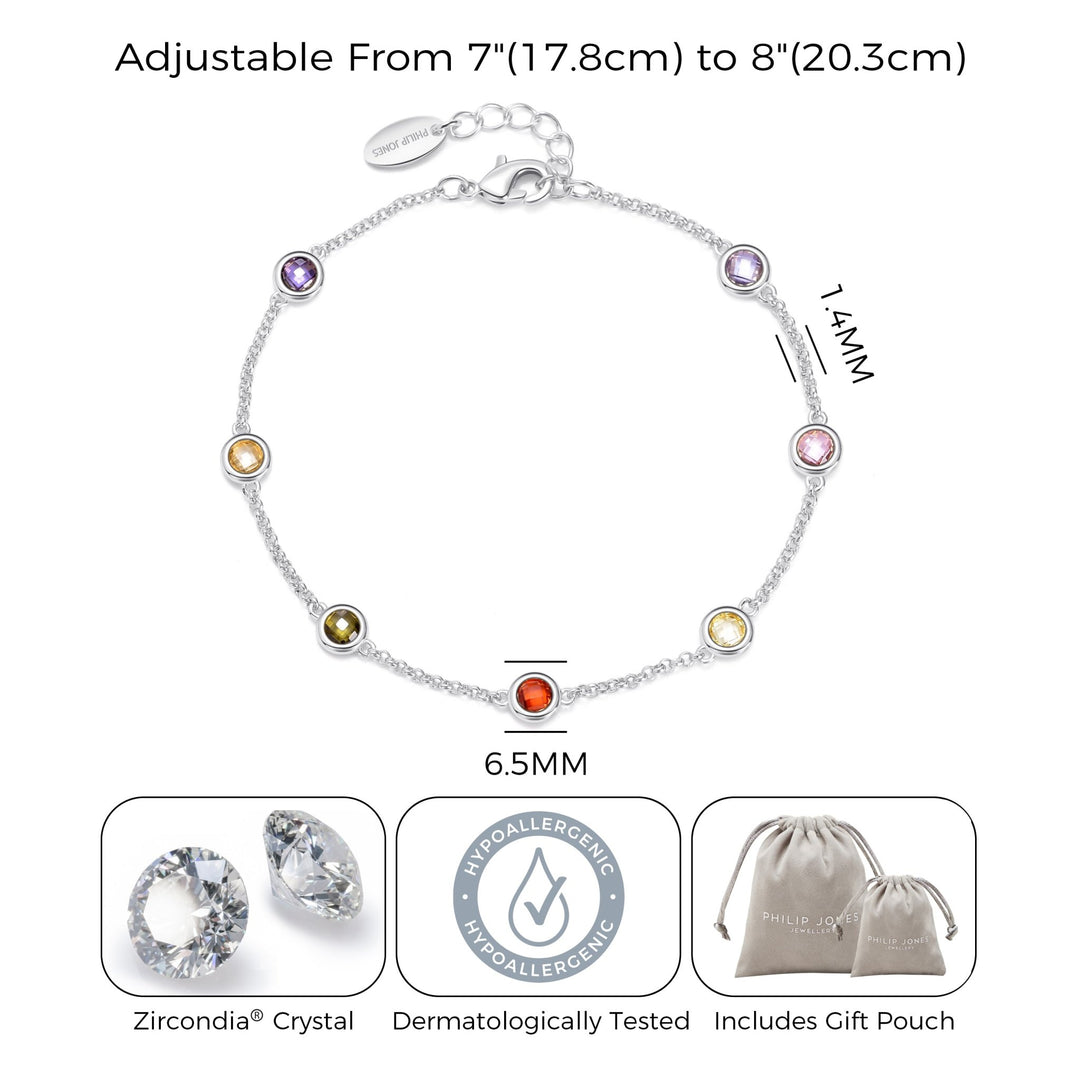 Silver Plated Multi Coloured Crystal Bracelet Created with Zircondia® Crystals - Philip Jones Jewellery