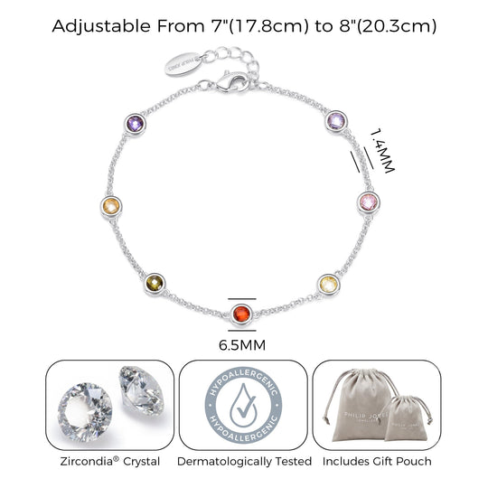 Silver Plated Multi Coloured Crystal Bracelet Created with Zircondia® Crystals - Philip Jones Jewellery
