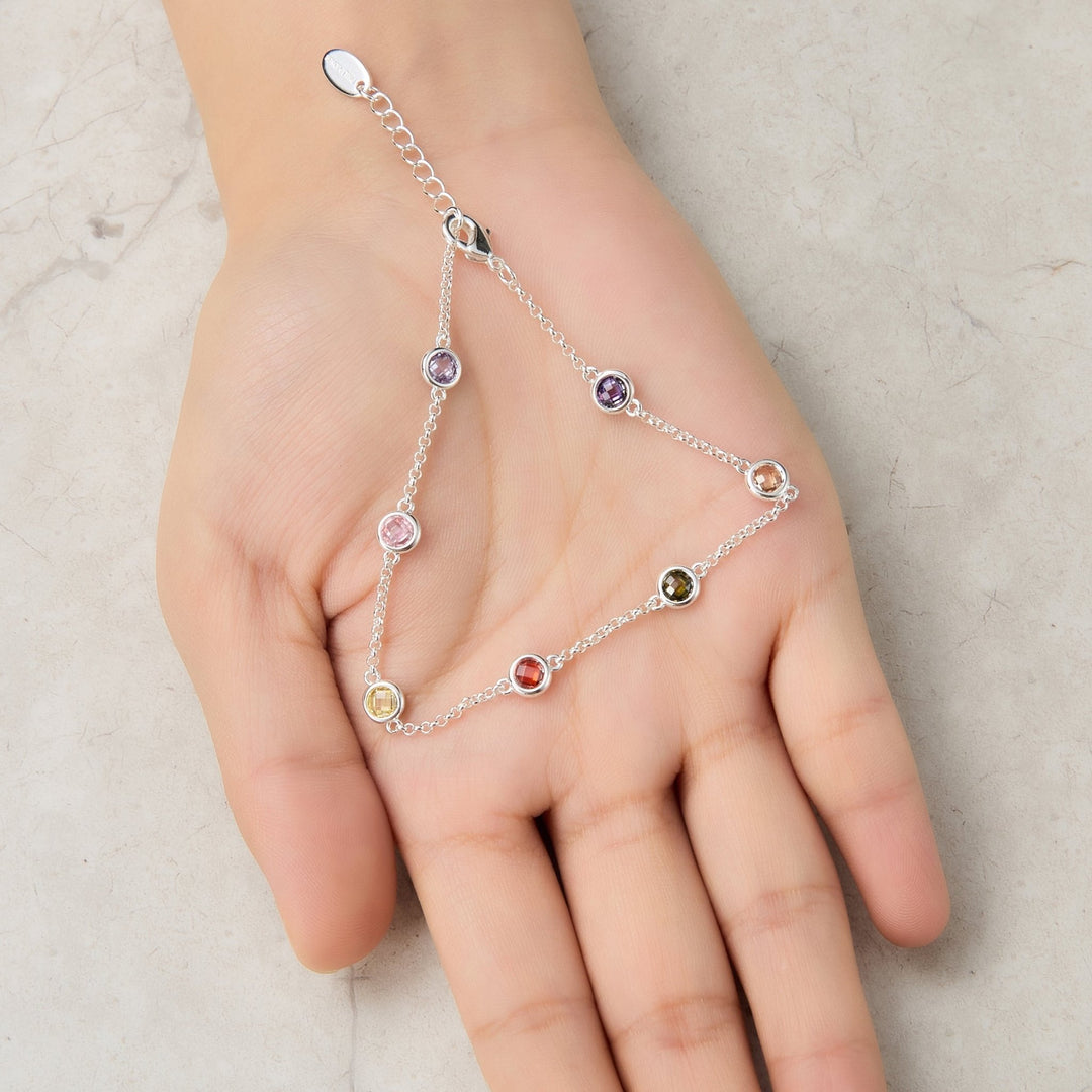Silver Plated Multi Coloured Crystal Bracelet Created with Zircondia® Crystals - Philip Jones Jewellery