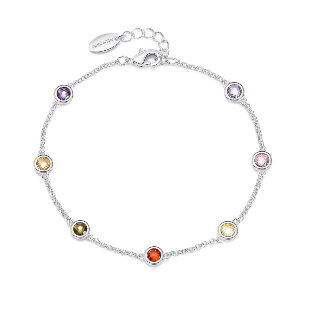 Silver Plated Multi Coloured Crystal Bracelet Created with Zircondia® Crystals - Philip Jones Jewellery