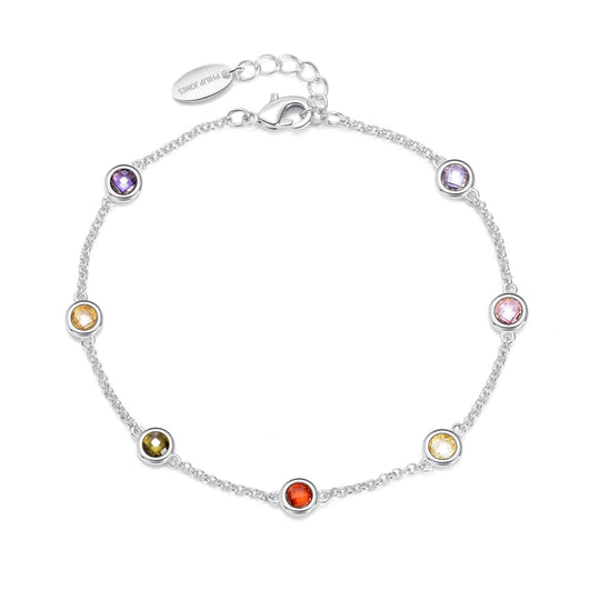 Silver Plated Multi Coloured Crystal Bracelet Created with Zircondia® Crystals - Philip Jones Jewellery