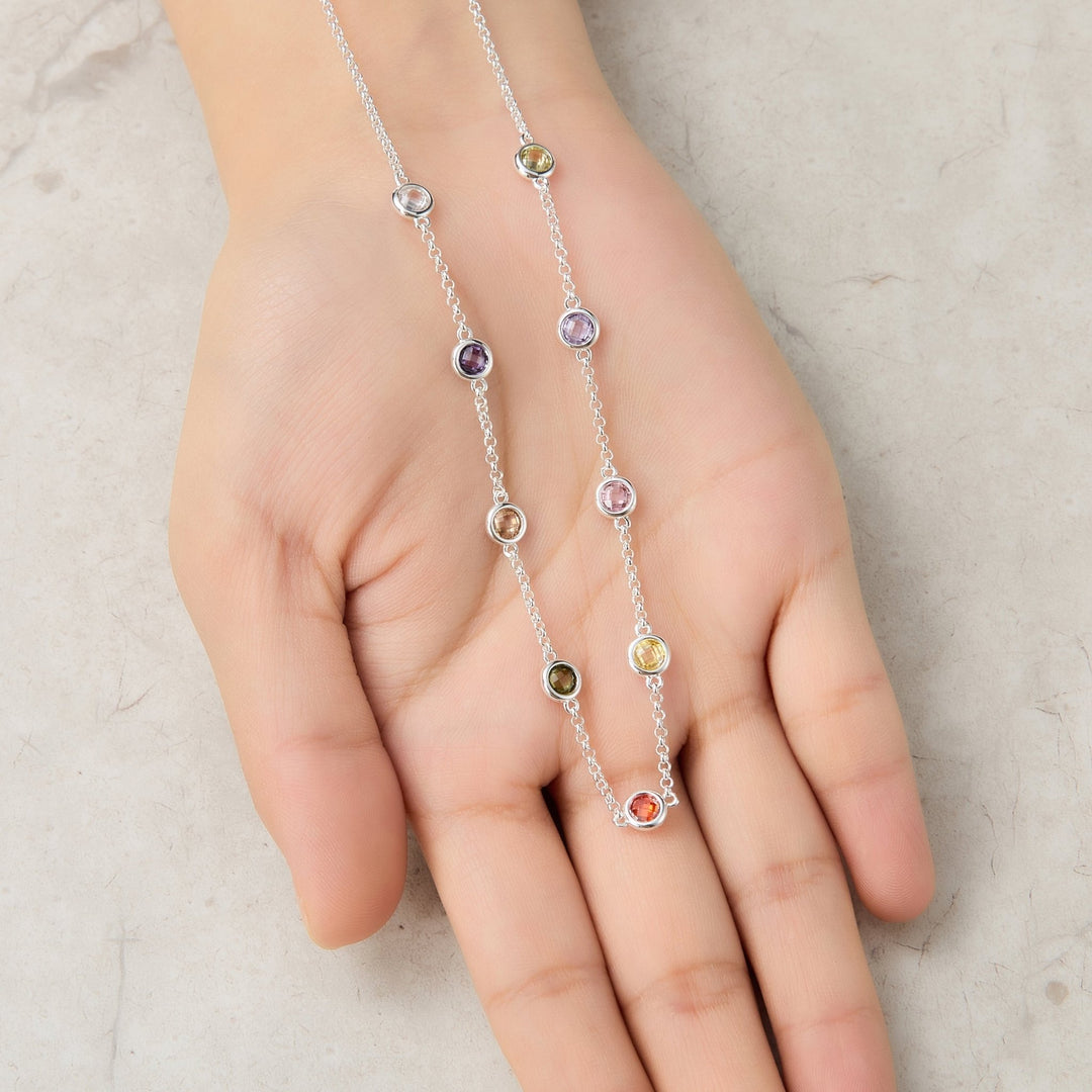 Silver Plated Multi Coloured Crystal Necklace Created with Zircondia® Crystals - Philip Jones Jewellery