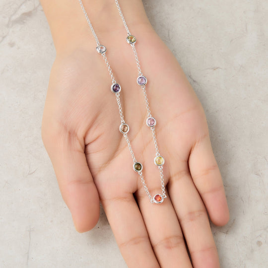 Silver Plated Multi Coloured Crystal Necklace Created with Zircondia® Crystals - Philip Jones Jewellery