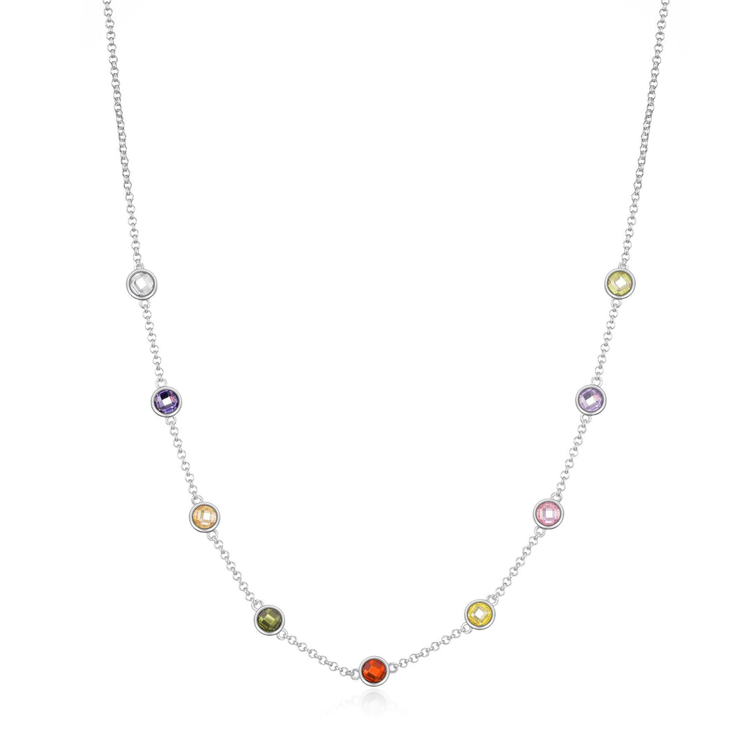 Silver Plated Multi Coloured Crystal Necklace Created with Zircondia® Crystals - Philip Jones Jewellery