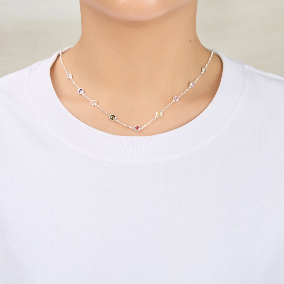 Silver Plated Multi Coloured Crystal Necklace Created with Zircondia® Crystals - Philip Jones Jewellery