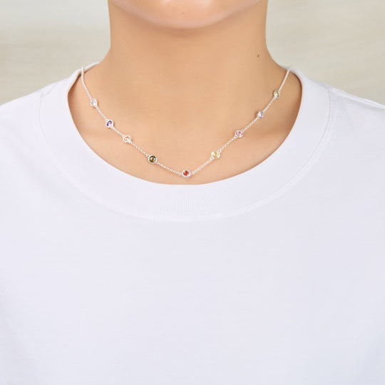 Silver Plated Multi Coloured Crystal Necklace Created with Zircondia® Crystals - Philip Jones Jewellery