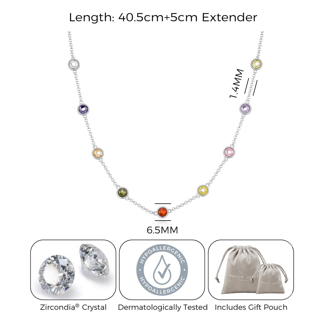 Silver Plated Multi Coloured Crystal Necklace Created with Zircondia® Crystals - Philip Jones Jewellery