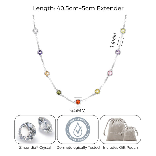 Silver Plated Multi Coloured Crystal Necklace Created with Zircondia® Crystals - Philip Jones Jewellery
