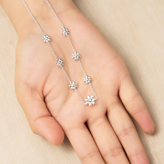 Silver Plated Multi Daisy Necklace - Philip Jones Jewellery