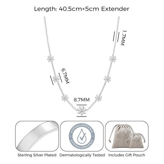 Silver Plated Multi Daisy Necklace - Philip Jones Jewellery