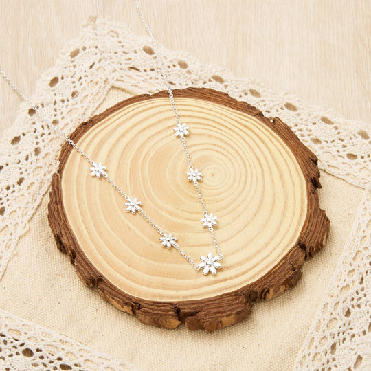 Silver Plated Multi Daisy Necklace - Philip Jones Jewellery