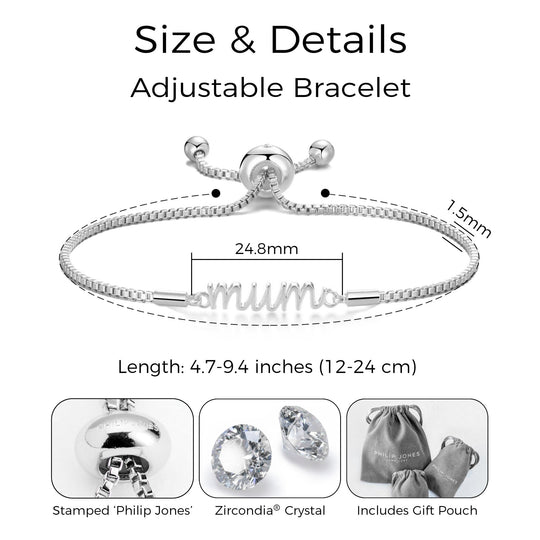 Silver Plated Mum Bracelet Created with Zircondia® Crystals - Philip Jones Jewellery