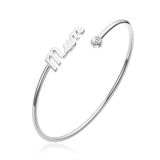 Silver Plated Mum Cuff Bangle Created with Zircondia® Crystals - Philip Jones Jewellery