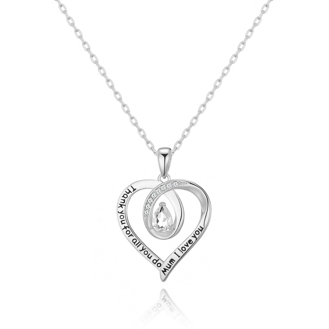 Silver Plated Mum I Love You Quote Necklace Created with Zircondia® Crystals - Philip Jones Jewellery