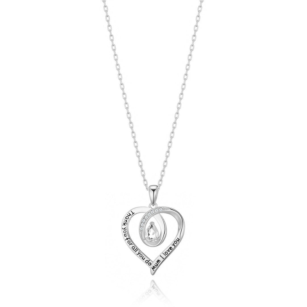 Silver Plated Mum I Love You Quote Necklace Created with Zircondia® Crystals - Philip Jones Jewellery
