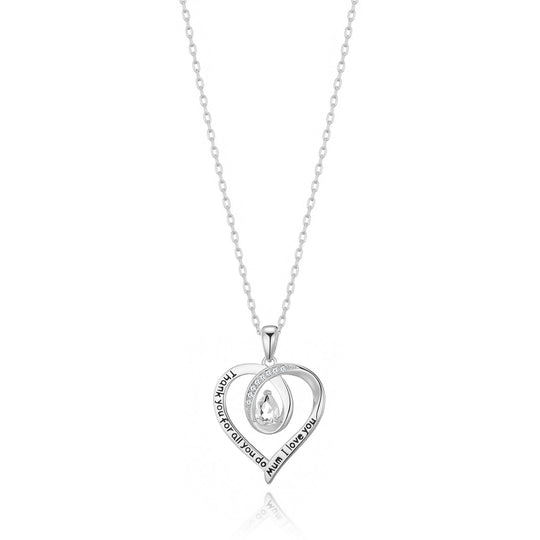 Silver Plated Mum I Love You Quote Necklace Created with Zircondia® Crystals - Philip Jones Jewellery