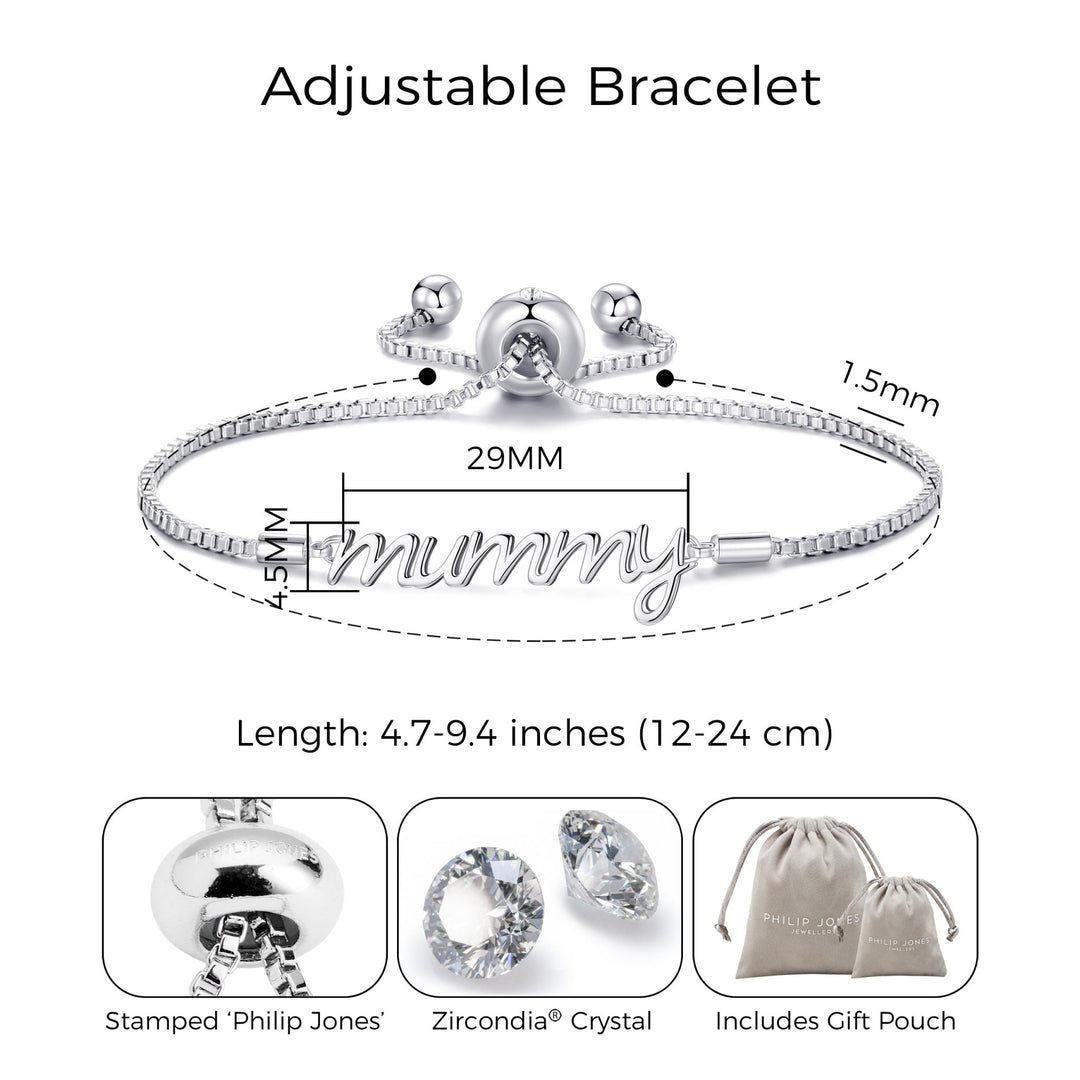 Silver Plated Mummy Bracelet Created with Zircondia® Crystals - Philip Jones Jewellery