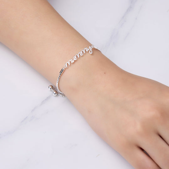 Silver Plated Mummy Bracelet Created with Zircondia® Crystals - Philip Jones Jewellery