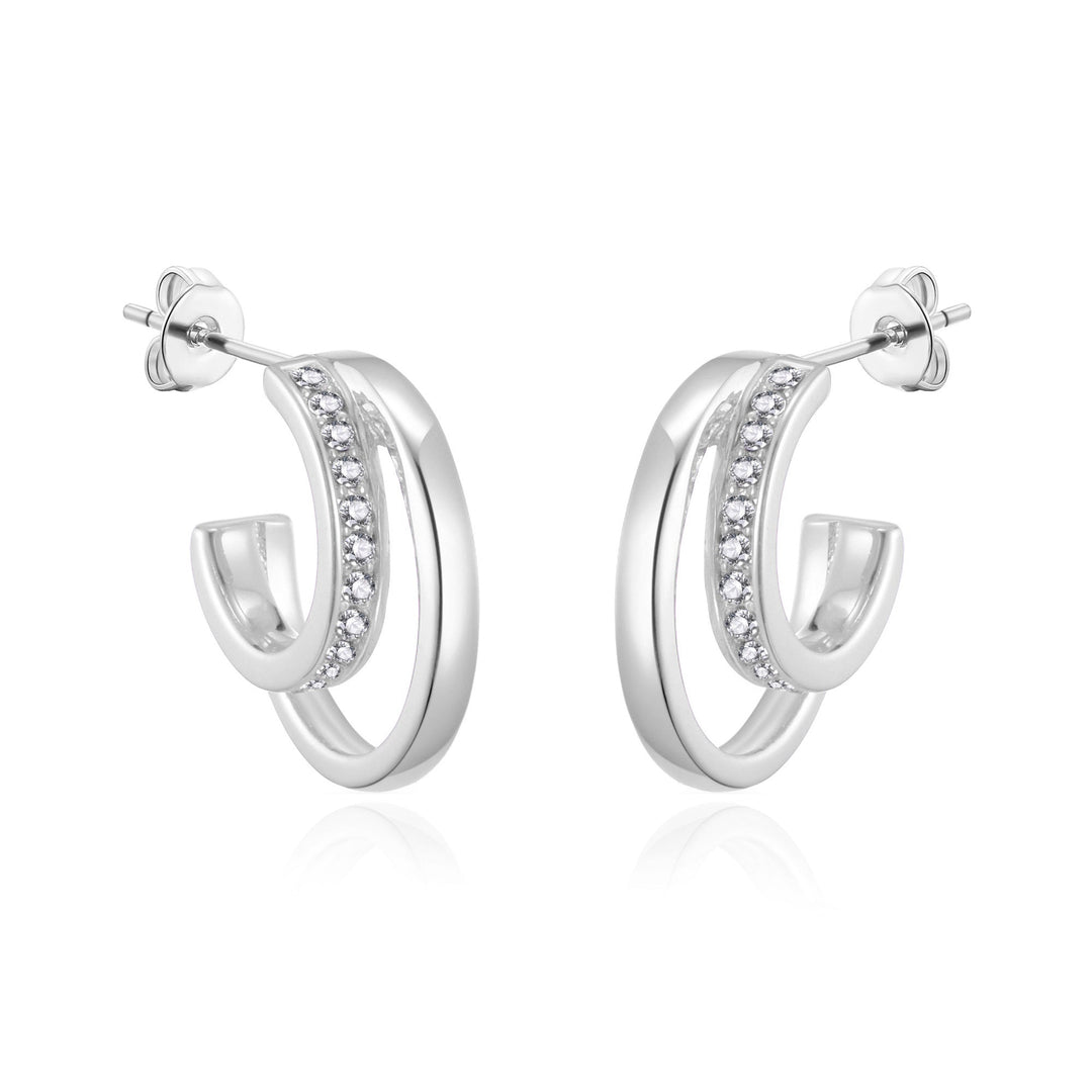 Silver Plated Open Double Hoop Earrings Created With Zircondia® Crystals - Philip Jones Jewellery