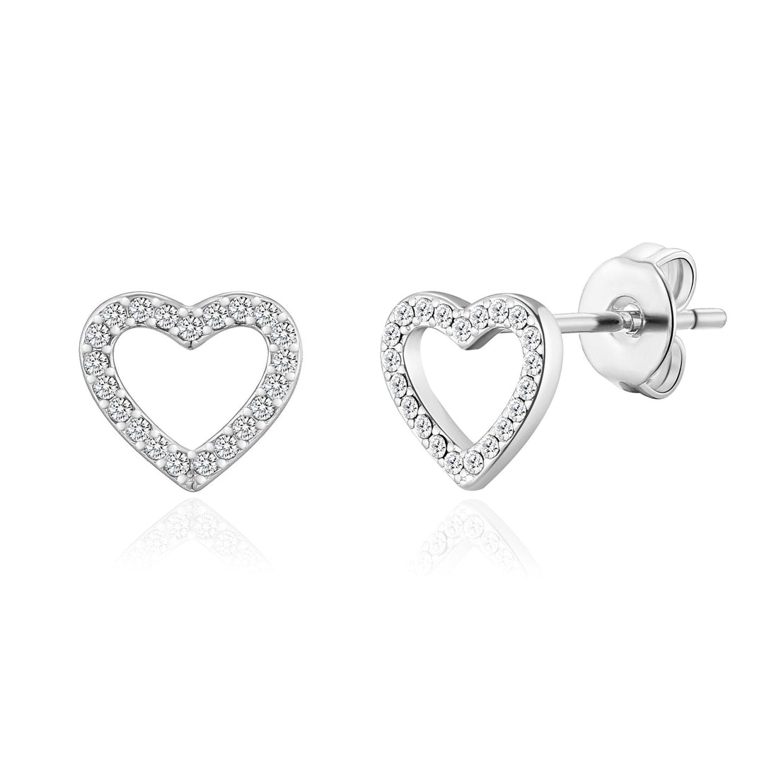 Silver Plated Open Heart Earrings Created with Zircondia® Crystals - Philip Jones Jewellery
