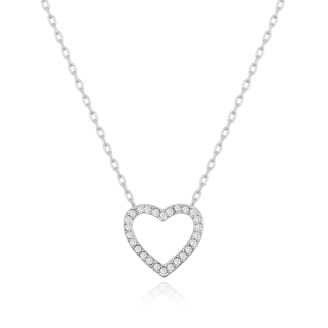 Silver Plated Open Heart Necklace Created with Zircondia® Crystals - Philip Jones Jewellery