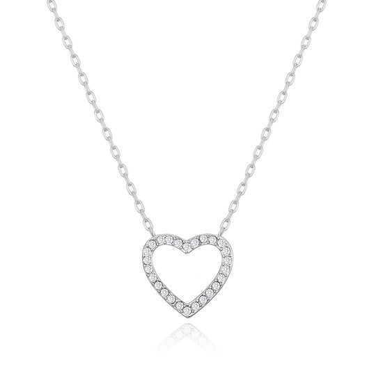 Silver Plated Open Heart Necklace Created with Zircondia® Crystals - Philip Jones Jewellery