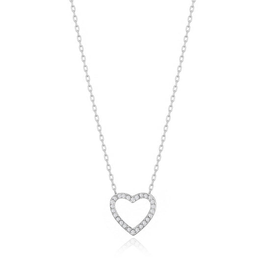 Silver Plated Open Heart Necklace Created with Zircondia® Crystals - Philip Jones Jewellery