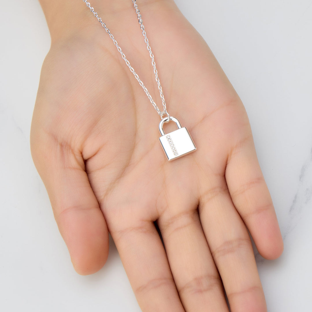 Silver Plated Padlock Necklace Created with Zircondia® Crystals - Philip Jones Jewellery