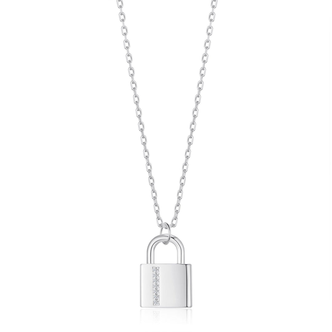 Silver Plated Padlock Necklace Created with Zircondia® Crystals - Philip Jones Jewellery