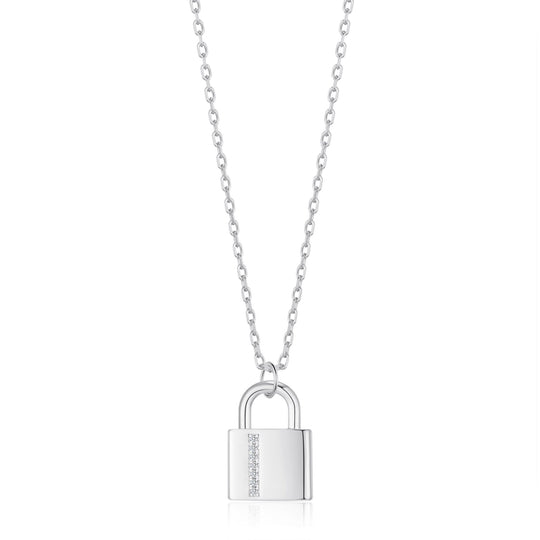 Silver Plated Padlock Necklace Created with Zircondia® Crystals - Philip Jones Jewellery